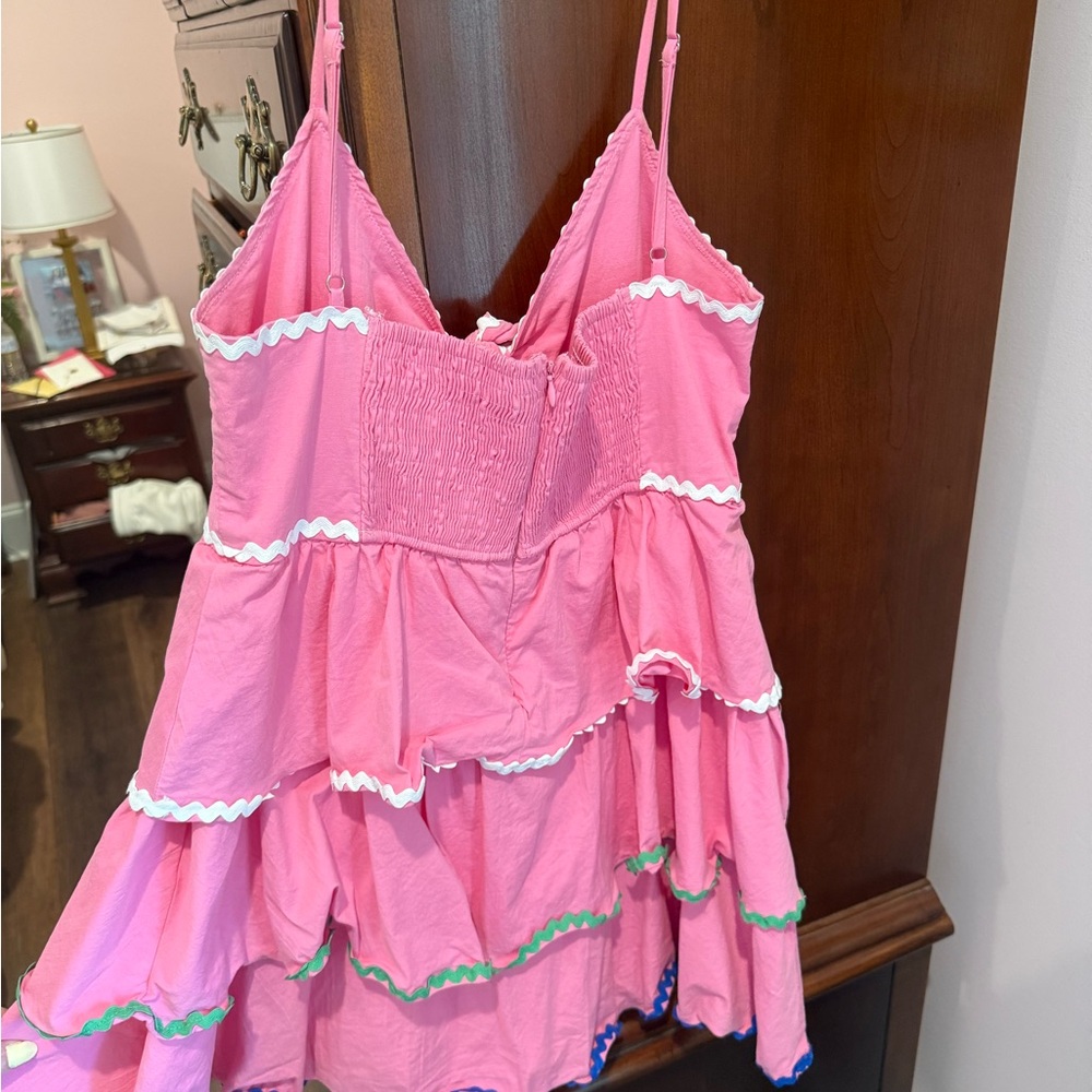 Pink Mini Dress with Contrast Ric Rac Trim - Picture 2 of 3